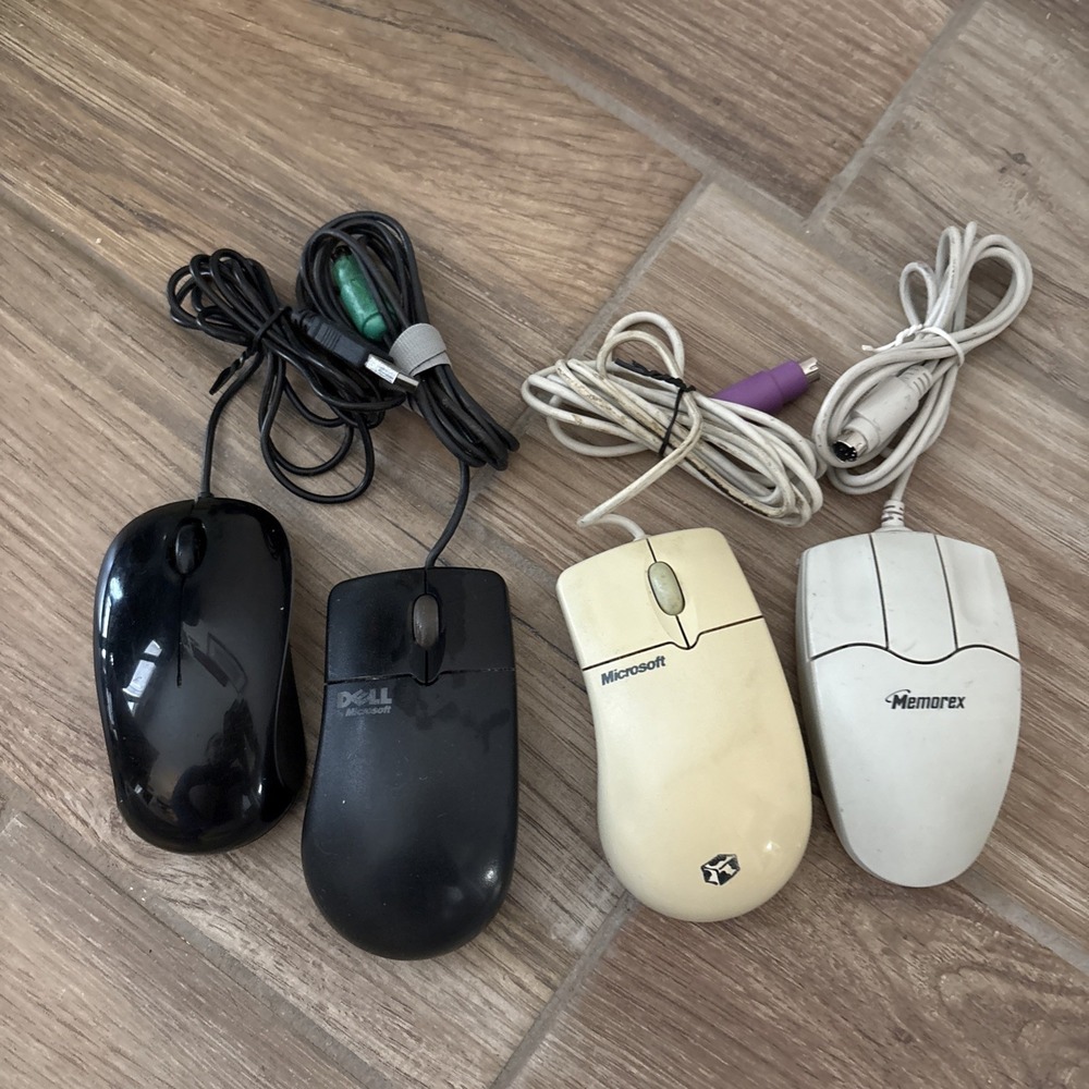 Lot of (4) Vintage Microsoft Mouses - Memorex,‎ Kensington, Dell Not Tested